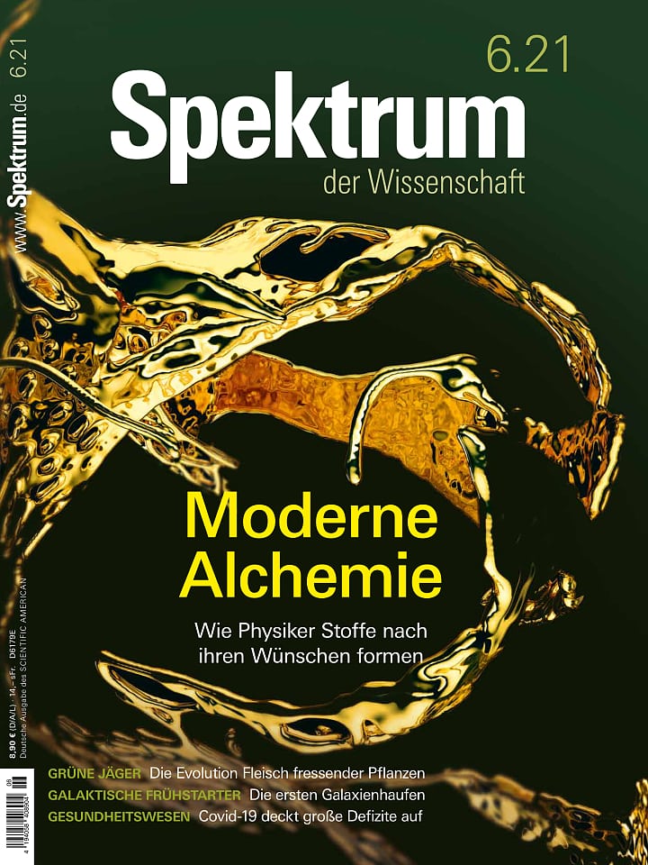 Titelblatt Spektrum der Wissenschaft 06/2021 mit Titelgeschichte "Moderne Alchemie"
